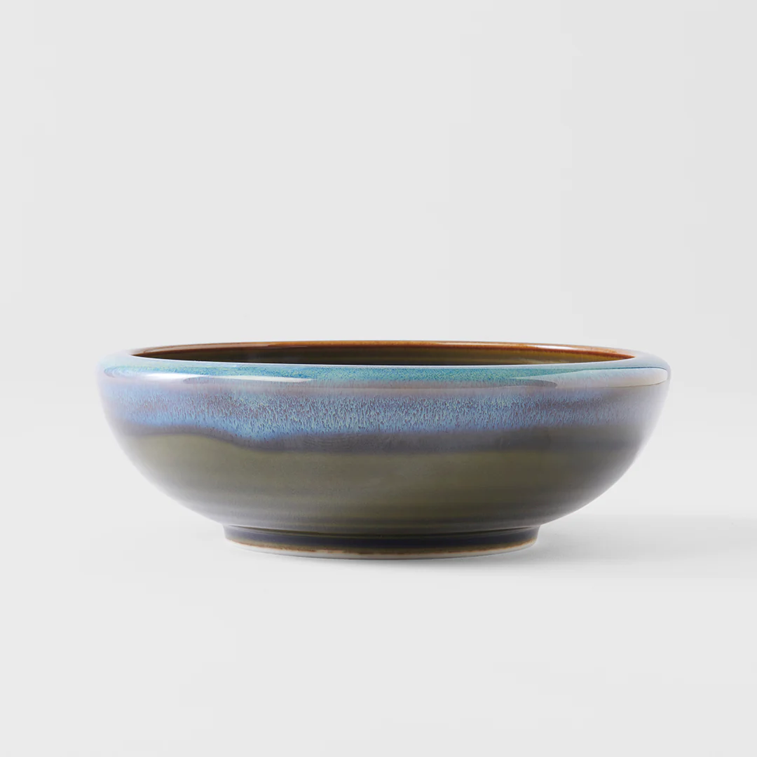 Blue with dark green inner thick edge bowl 17cm - Image 4