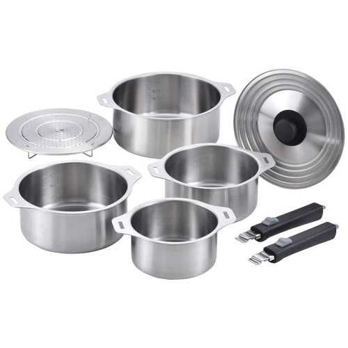 Enzo Stainless Steel Detachable Handle Cookware Set with Steaming Rack