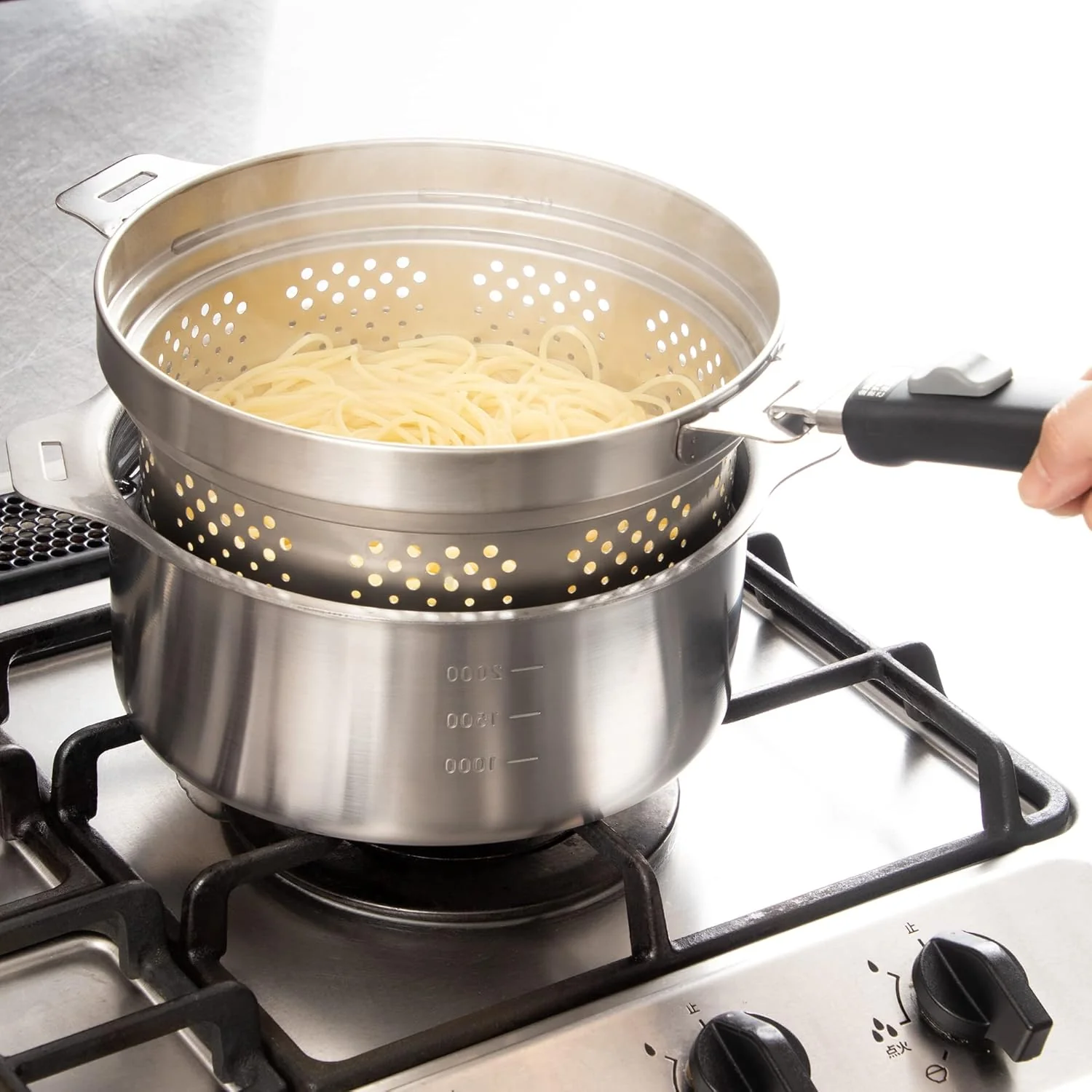 Enzo Stainless Steel Detachable Handle Cookware Set with Steaming Rack & Basket - Image 2
