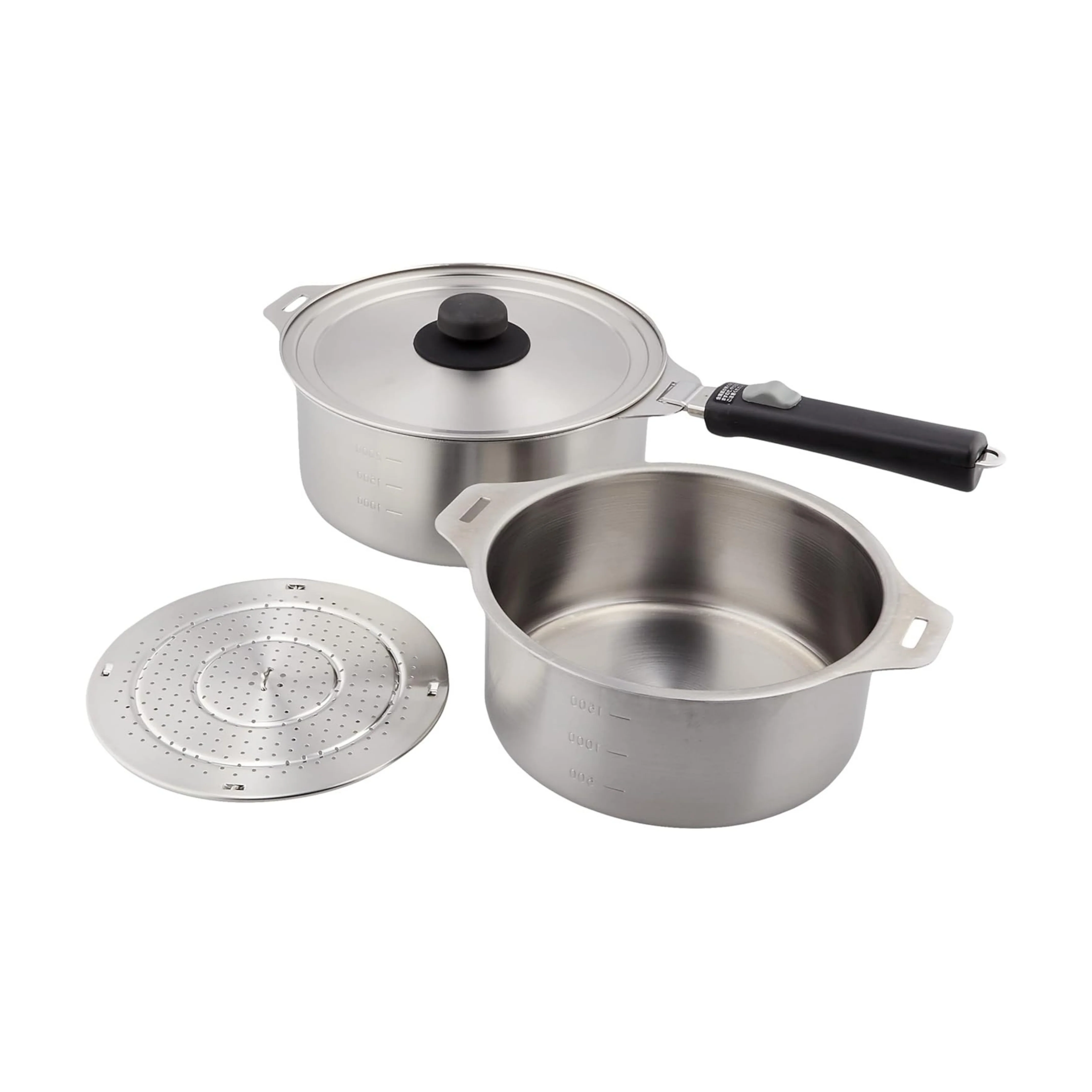 Enzo Stainless Steel Detachable Handle Saucepan Set with Steaming Rack - Image 4
