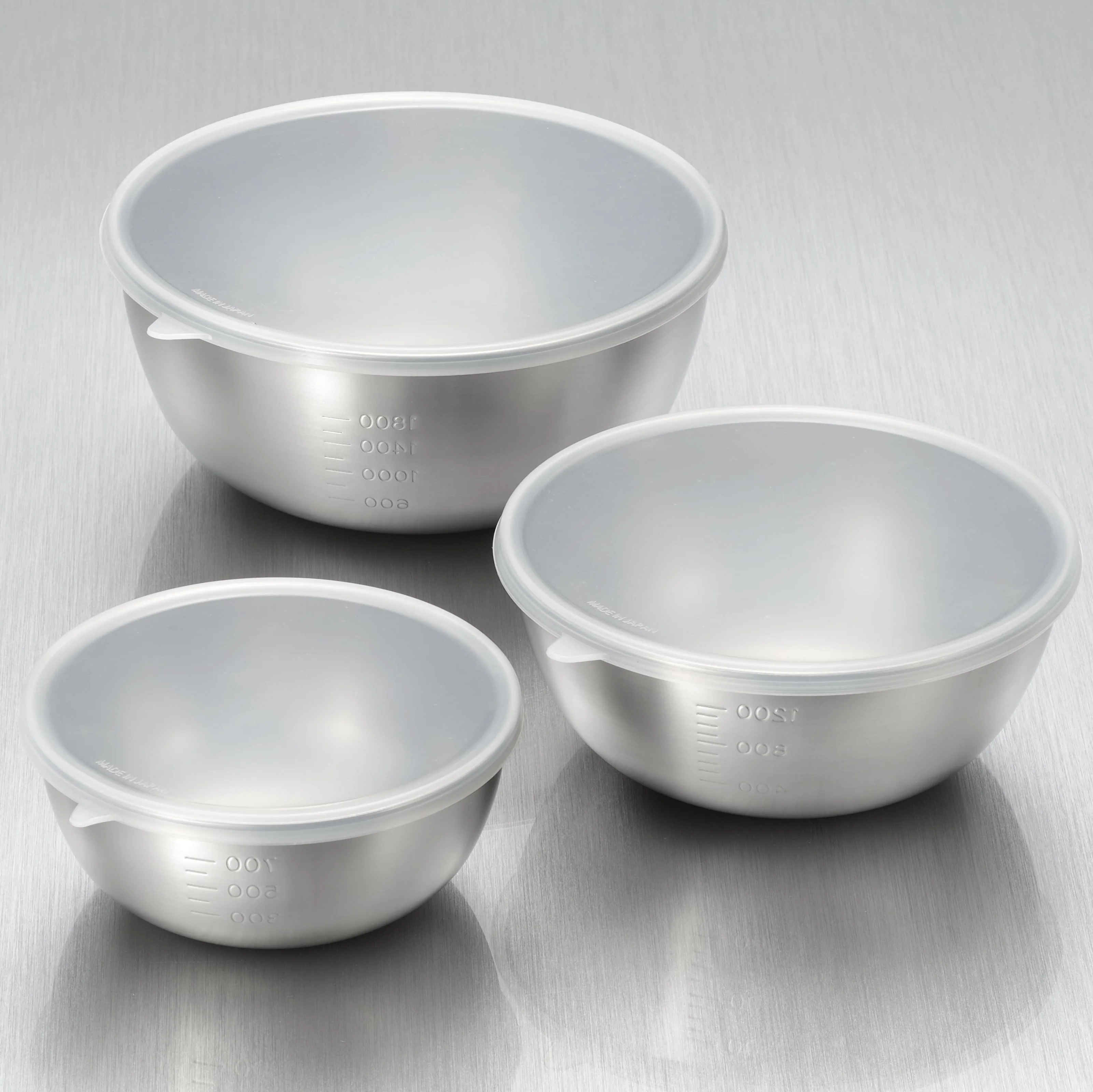 Enzo Stainless Steel Mixing Bowl Set with Silicone Lids