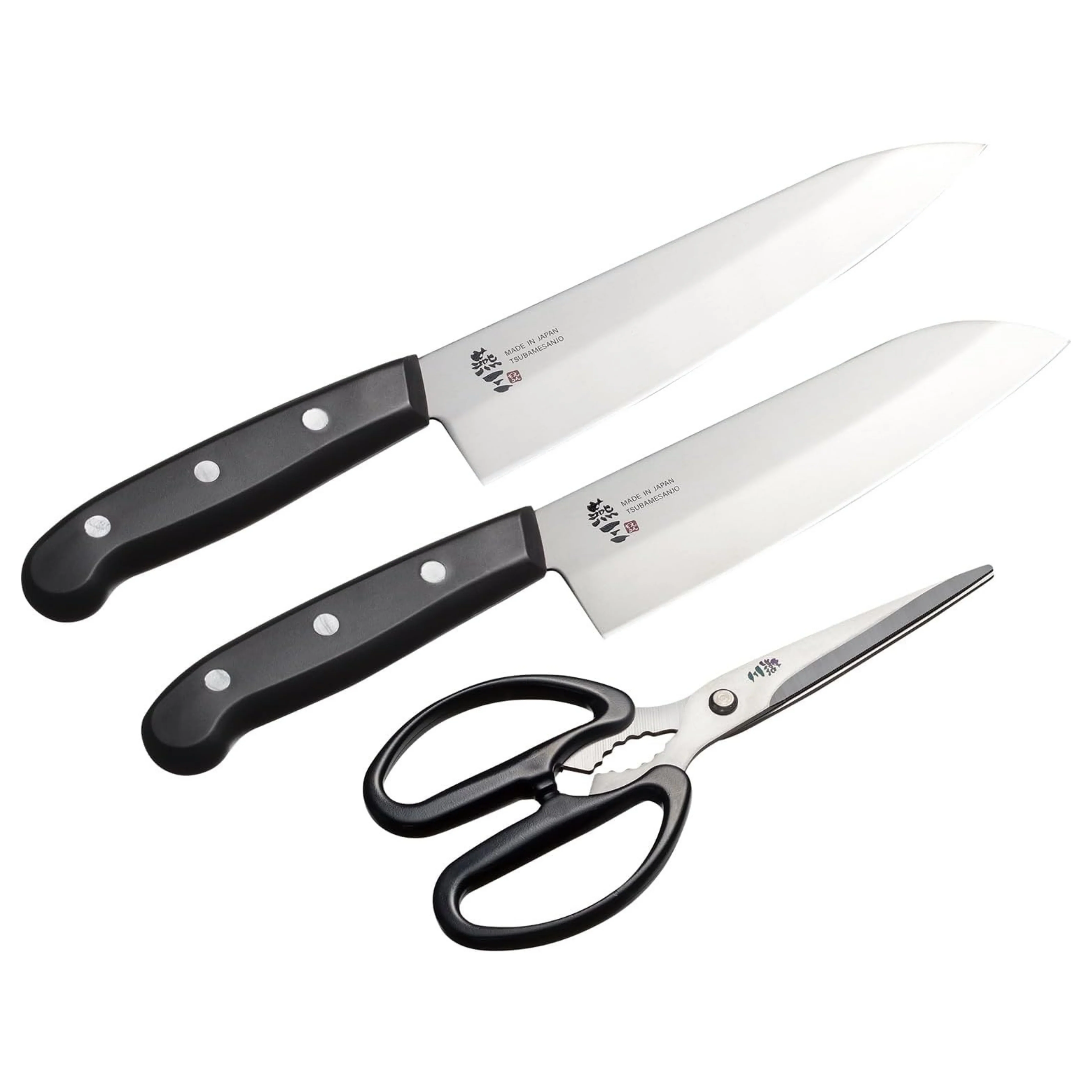 Enzo Stainless Steel Santoku, Gyuto Knife & Kitchen Scissors Set