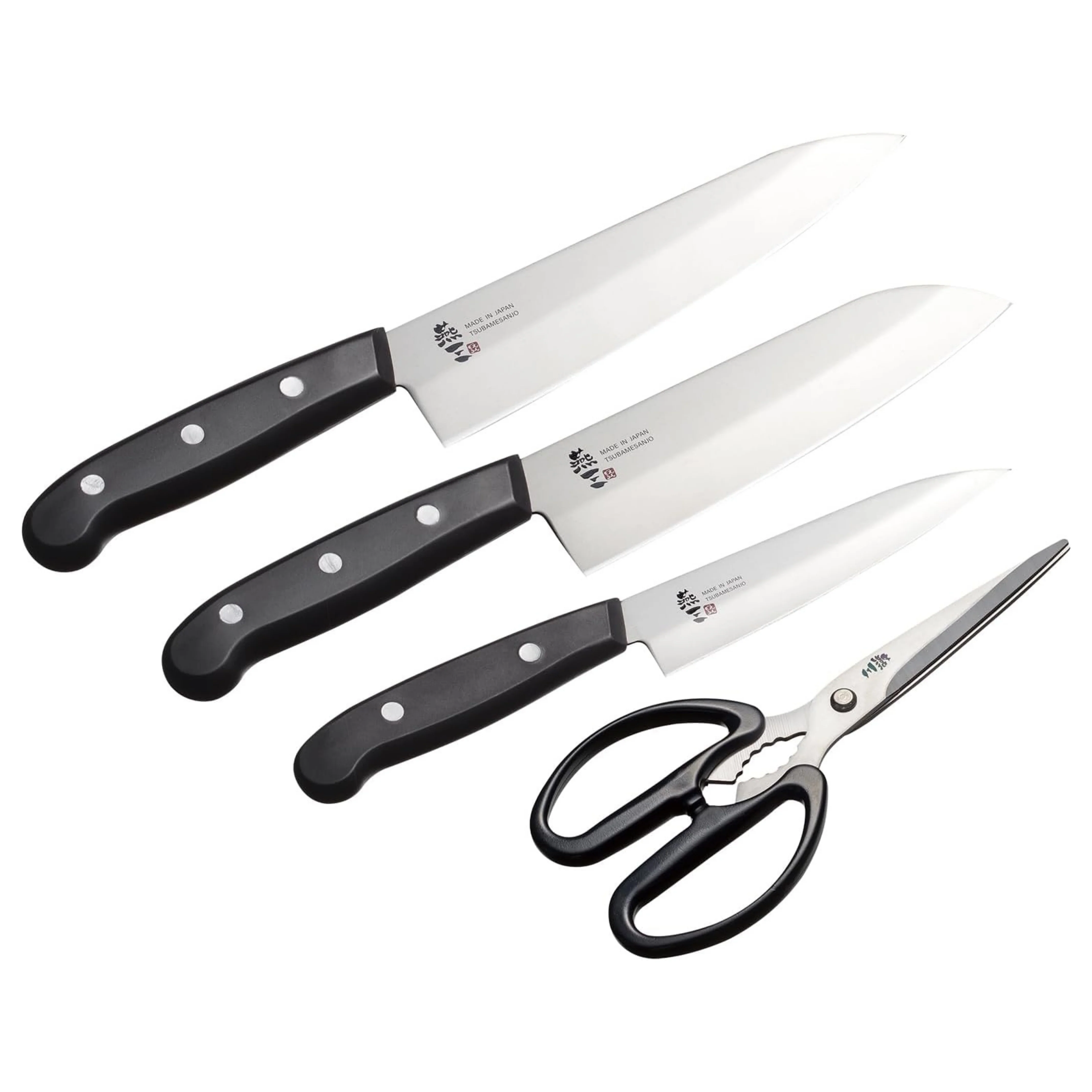 Enzo Stainless Steel Santoku, Gyuto, Petty Knife & Kitchen Scissors Set