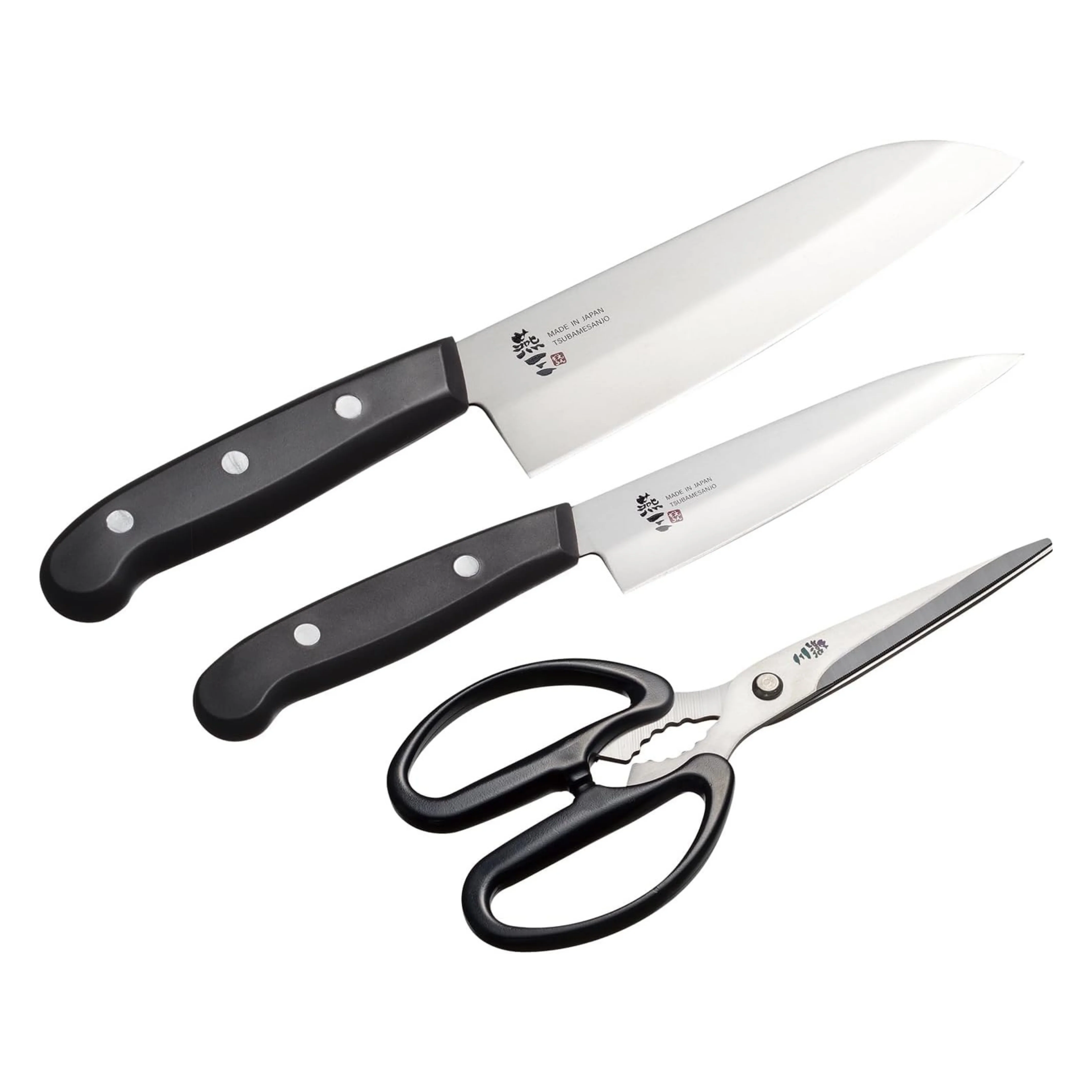 Enzo Stainless Steel Santoku, Petty Knife & Kitchen Scissors Set