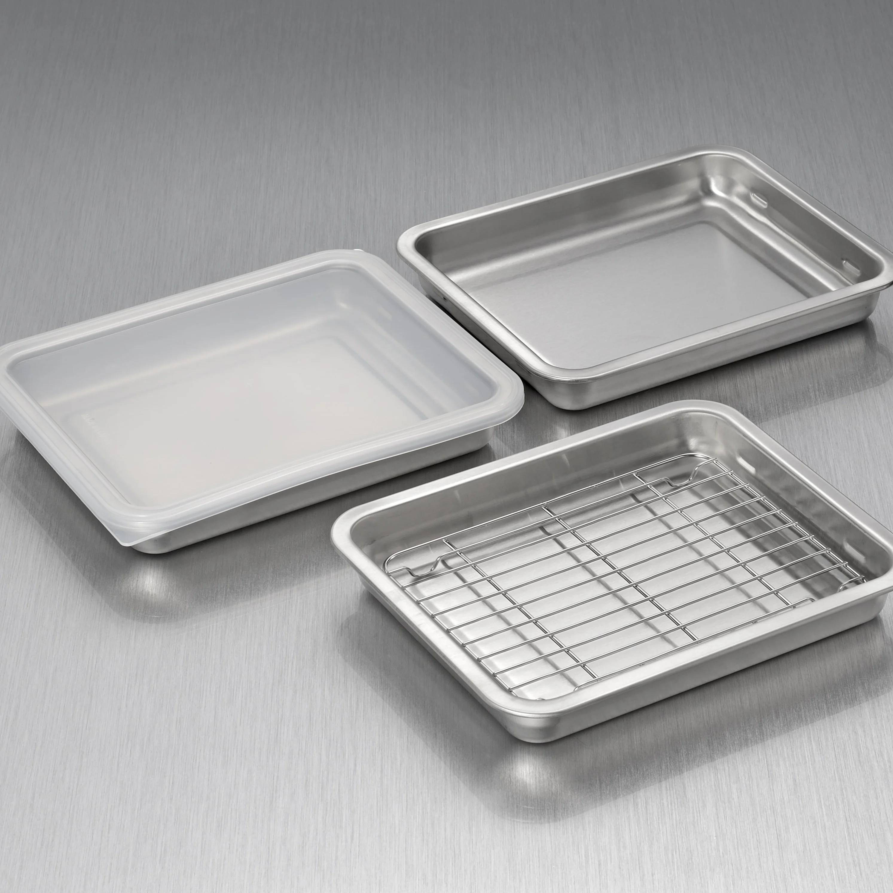 Enzo Stainless Steel Stackable 3 Pcs Prep Tray Set with Rack