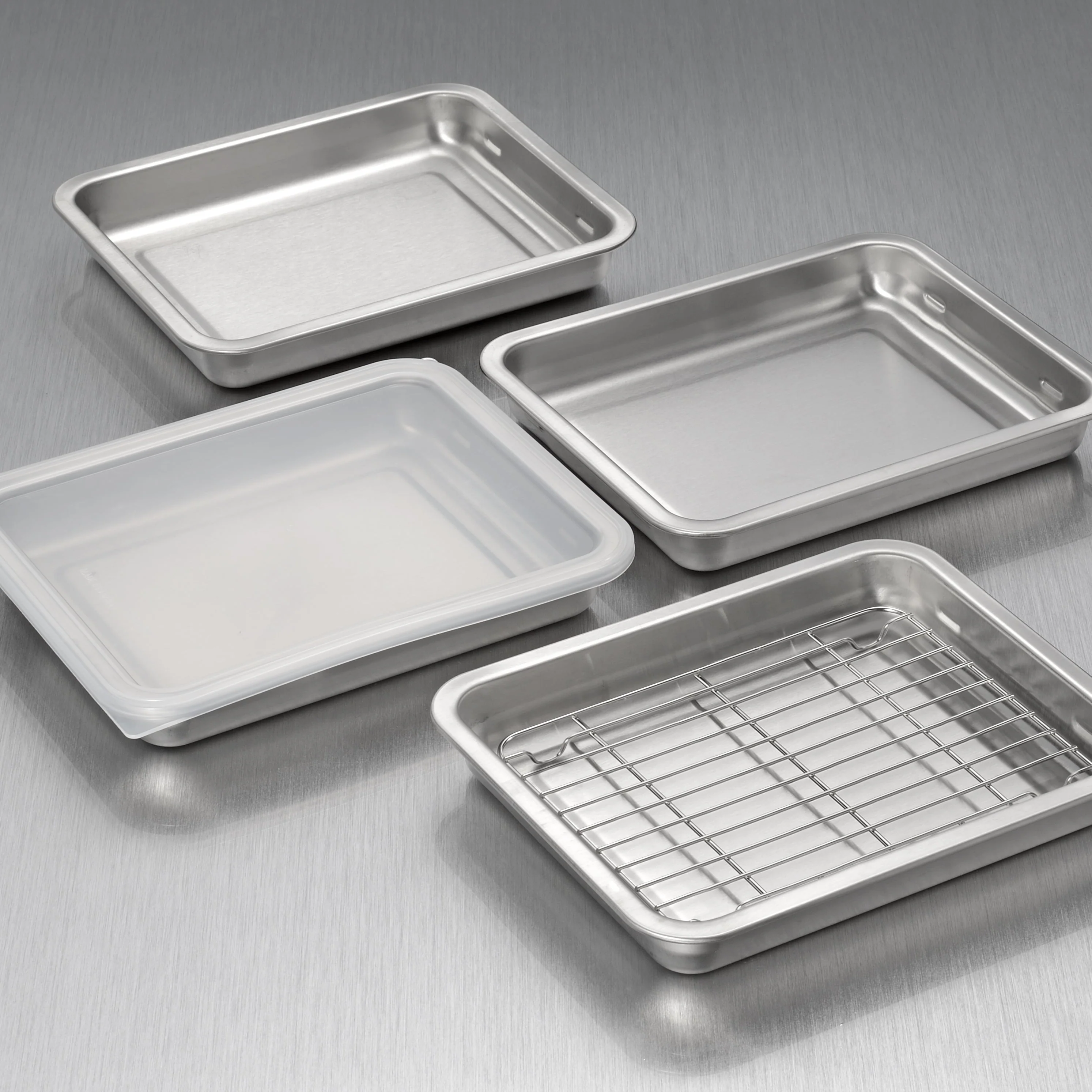 Enzo Stainless Steel Stackable 4 Pcs Prep Tray Set with Rack