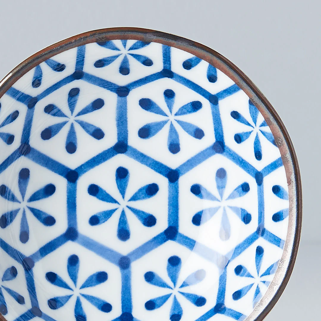 Indigo Hexagon Flower Ikat Sauce Dish 11cm - Image 2