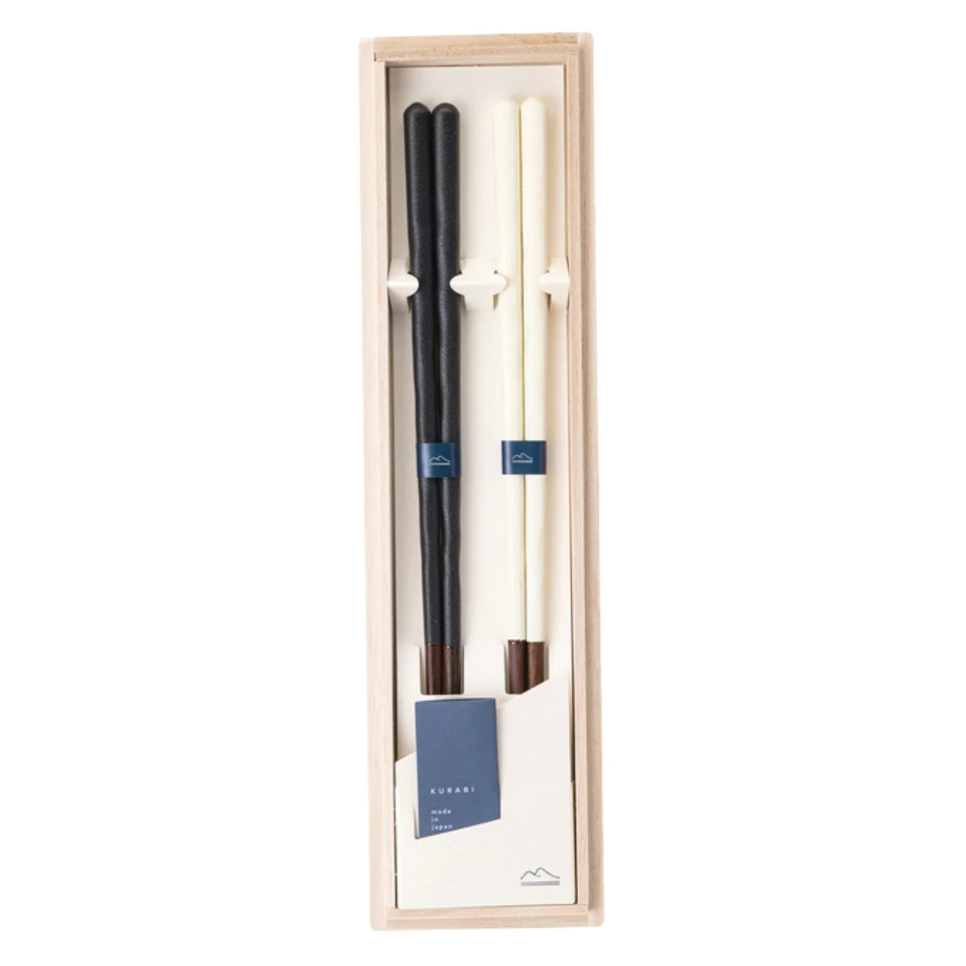 KURABI 2 Pairs Chopsticks Wooden Gift Box Black & White