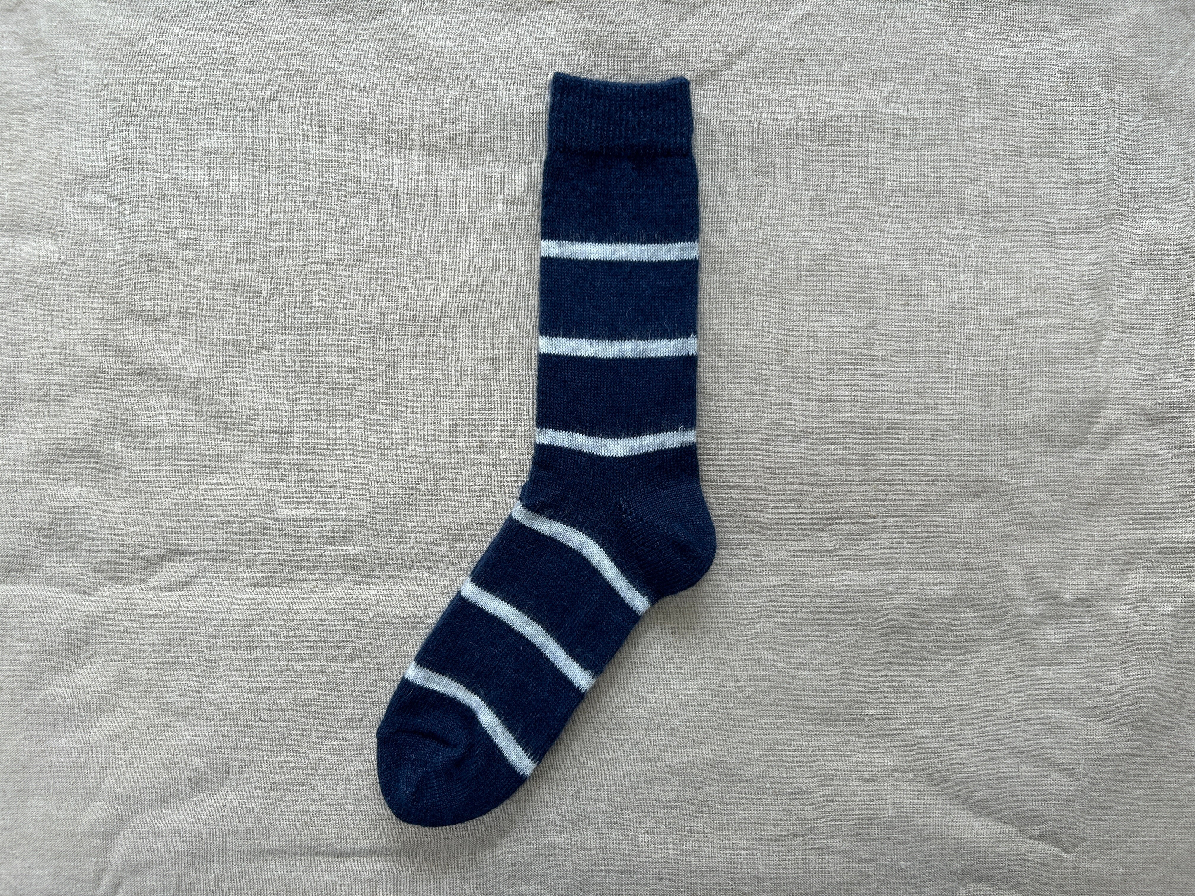 Mohair Wool Border Socks - Navy - Image 3