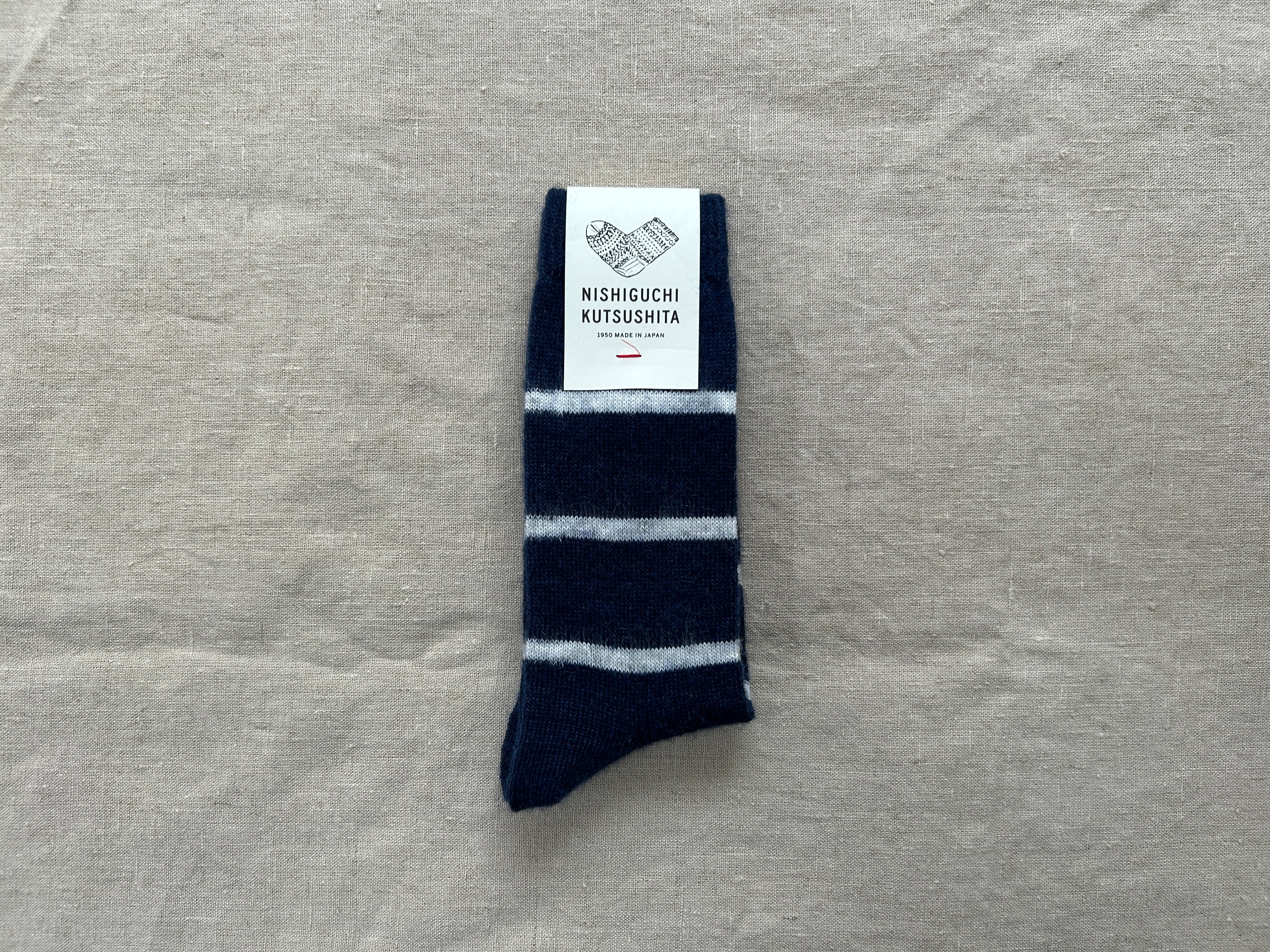 Mohair Wool Border Socks - Navy - Image 4