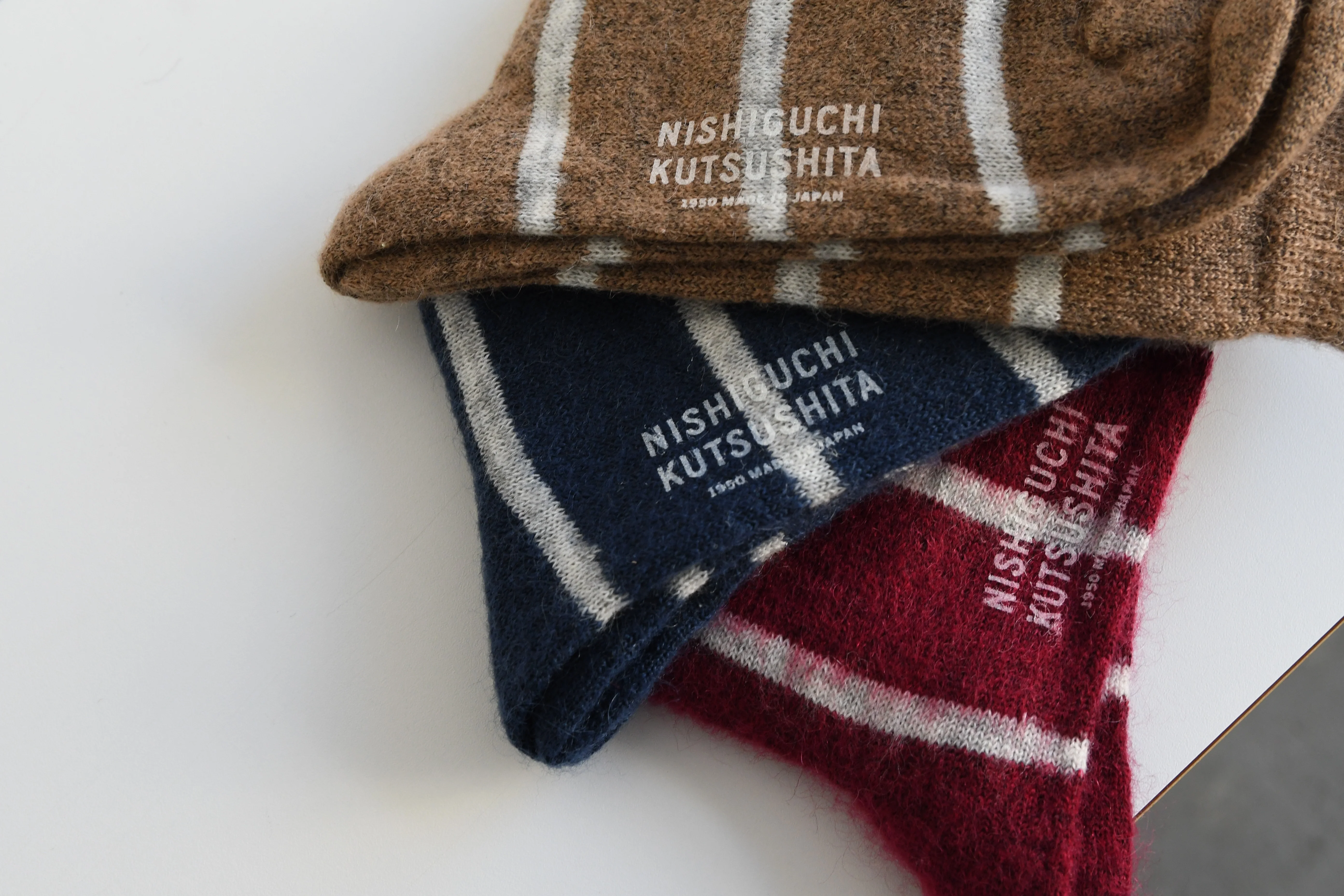 Mohair Wool Border Socks - Navy - Image 5