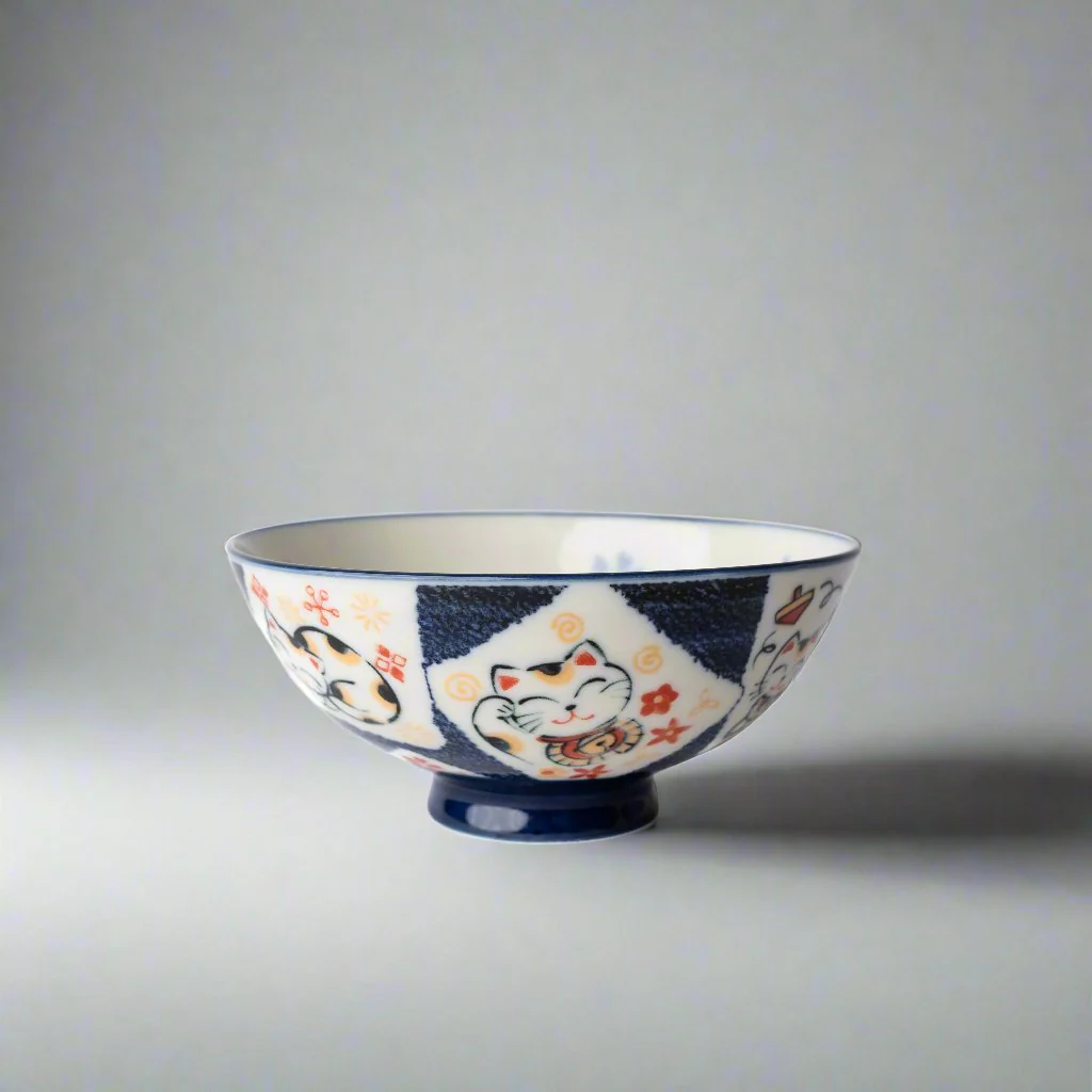 Rice Bowl Maneki Cat 14cm