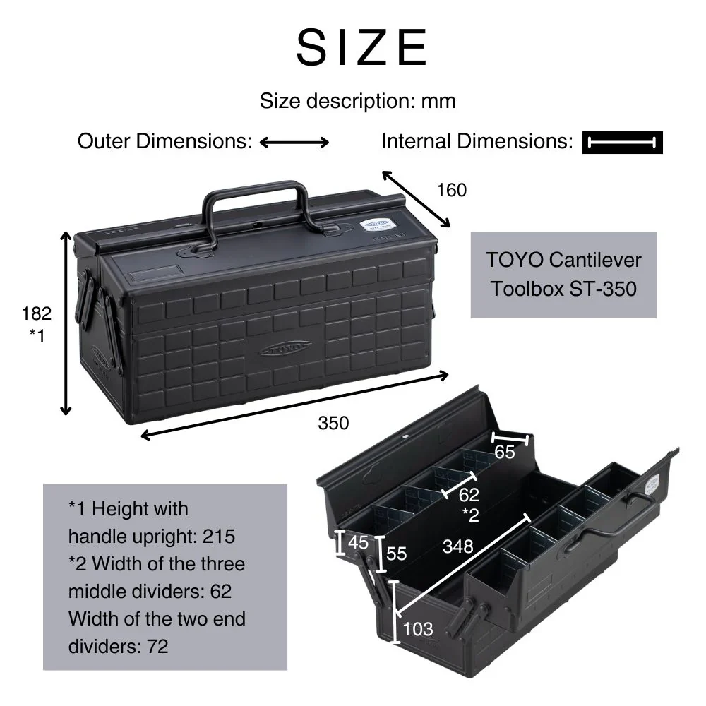 Toyo Steel Cantilever Toolbox ST-350 Antique Green - Image 4