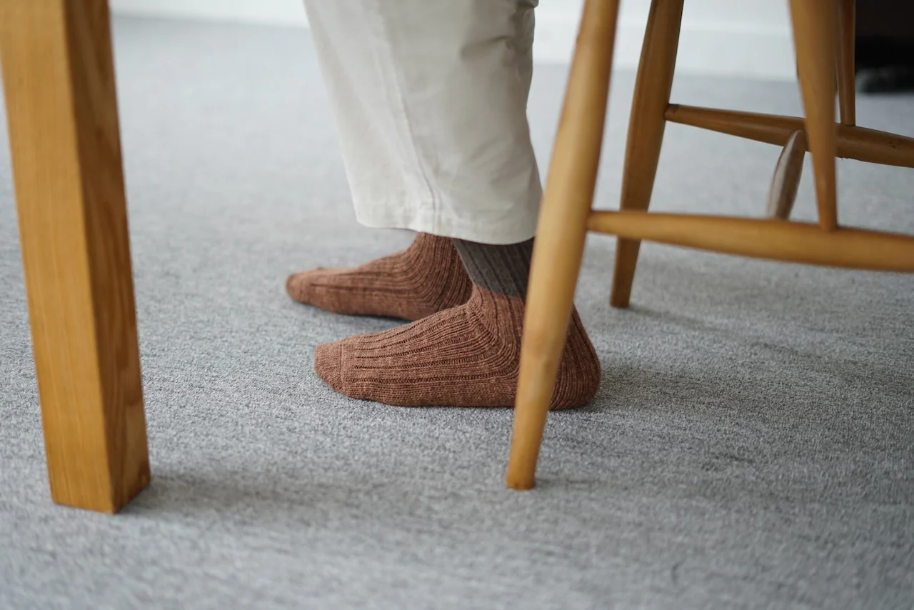 Wool Cotton Slab Socks - Brown - Image 3
