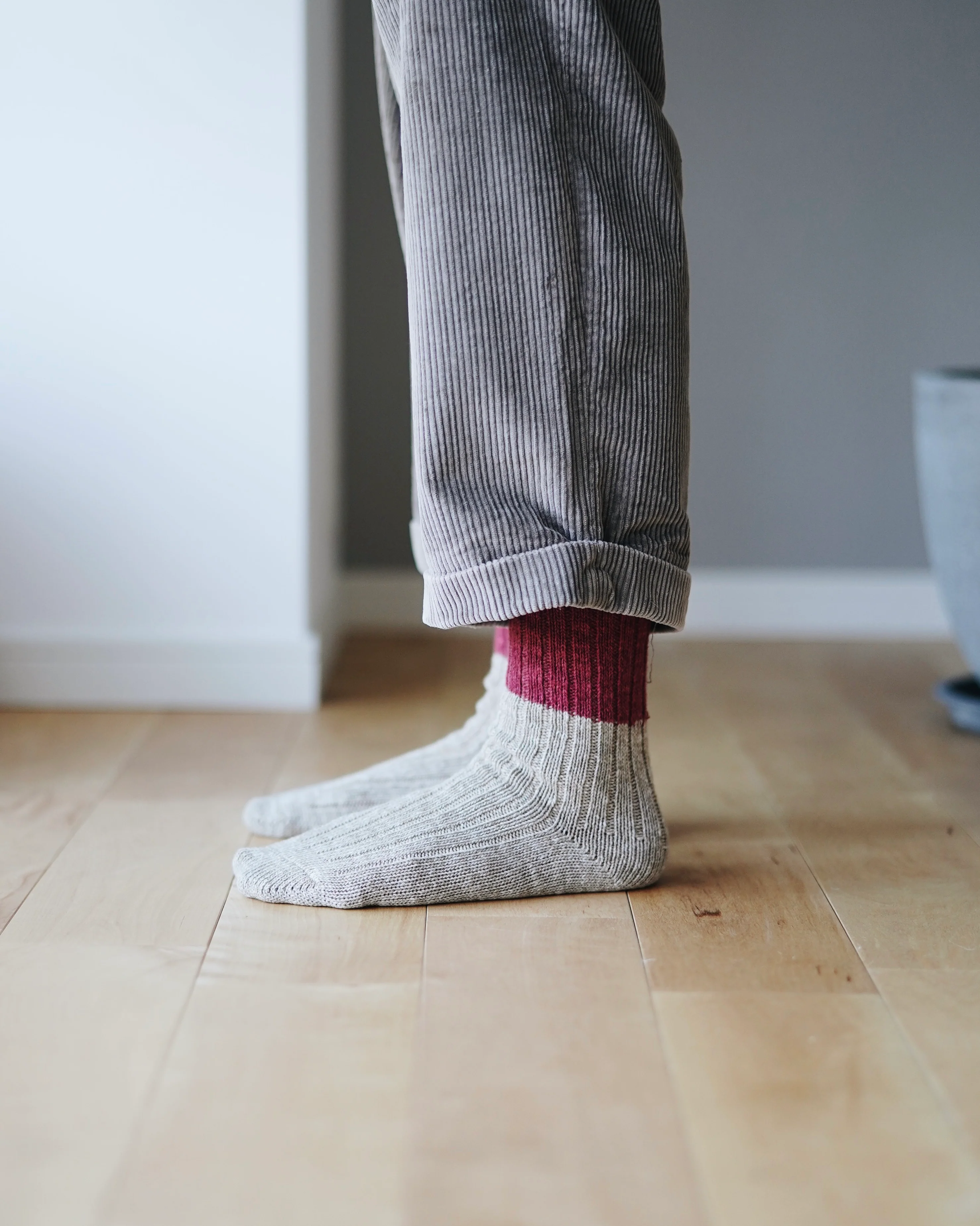 Wool Cotton Slab Socks - Red - Image 2